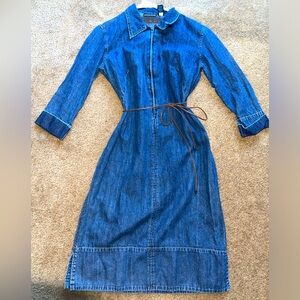 Dkny denim dress outfit quarter sleeve sinched waist leather tie womens Easter